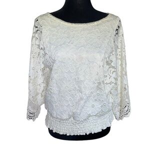 Lauren Michelle Lace Top, Cream/ Ivory White Blouse